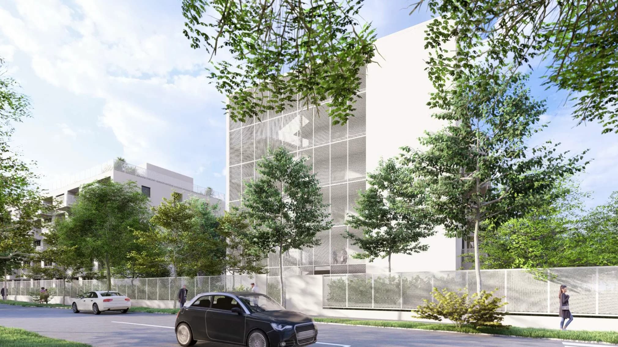 Velion Lakópark utcai homlokzat — modern építészet Zuglóban